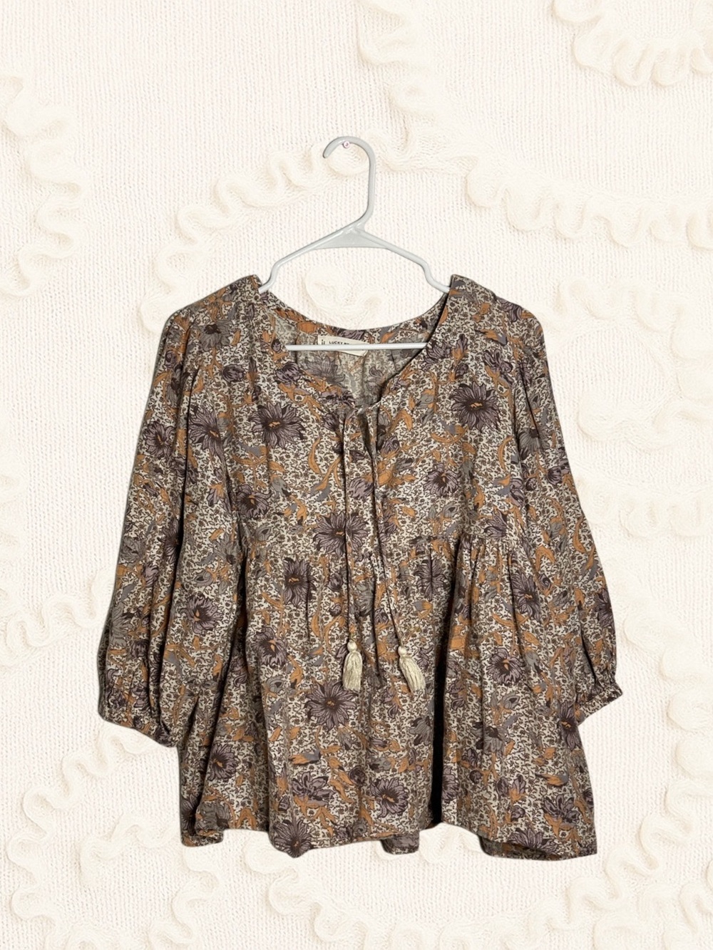 Lucky Brand Floral Blouse in Brown & Gray Size XL Like New